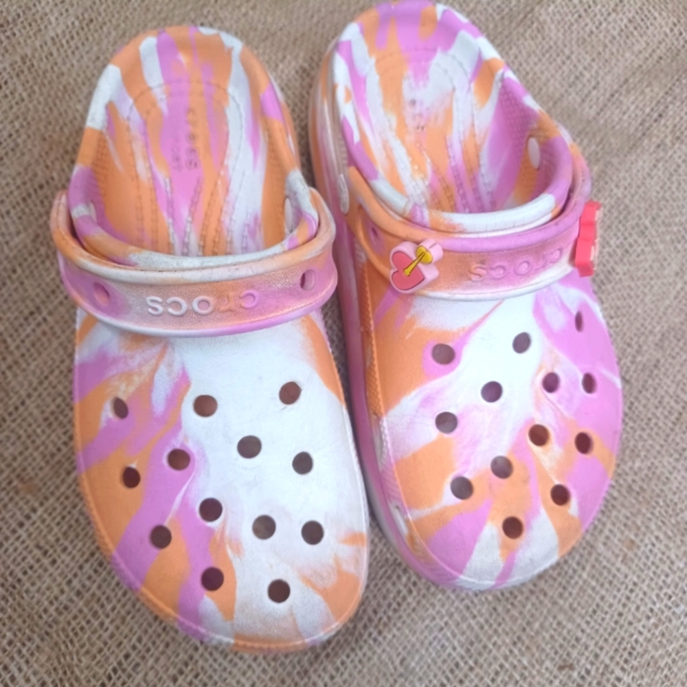 Crocs orange&pink platform girl Sz 2